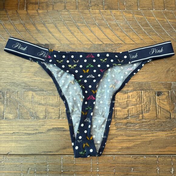 Victoria's Secret Panty Size Large Cotton Thong String Butterflies Polka Dots - Picture 3 of 6